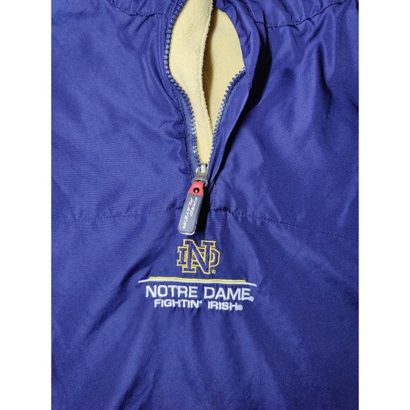 Notre Dame Vtg P2 Reversible Beige Fleece Navy Blue Nylon Pullover Jacket XL - Picture 10 of 12